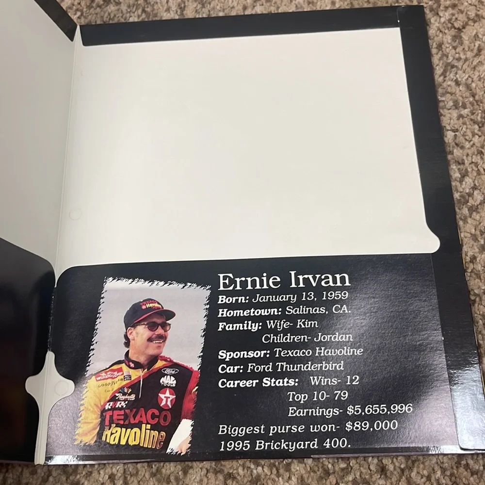 Vintage 90s NASCAR Ernie Irvan folder